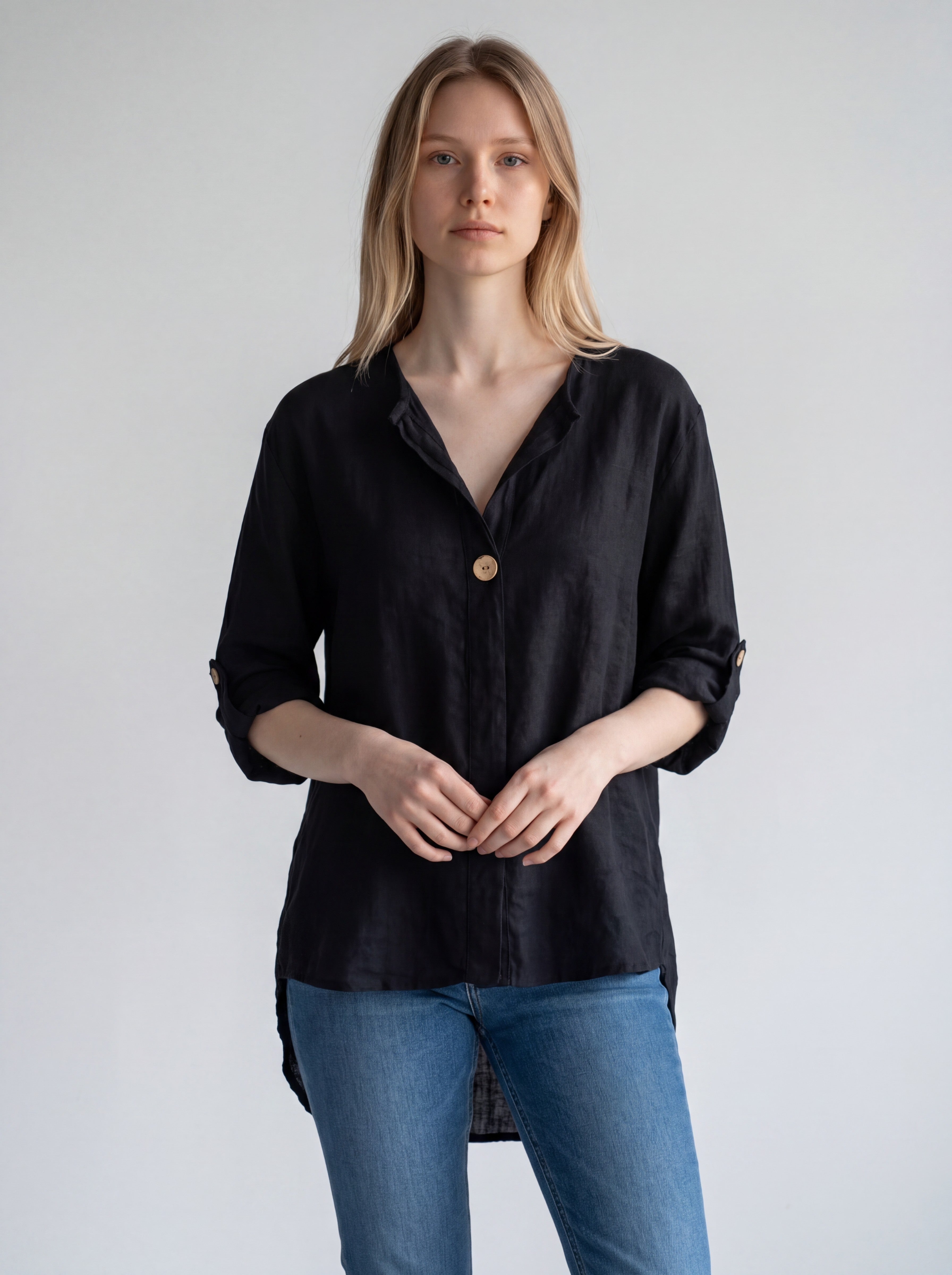 Camicia Over in 100% Puro Lino con Maxi Bottone