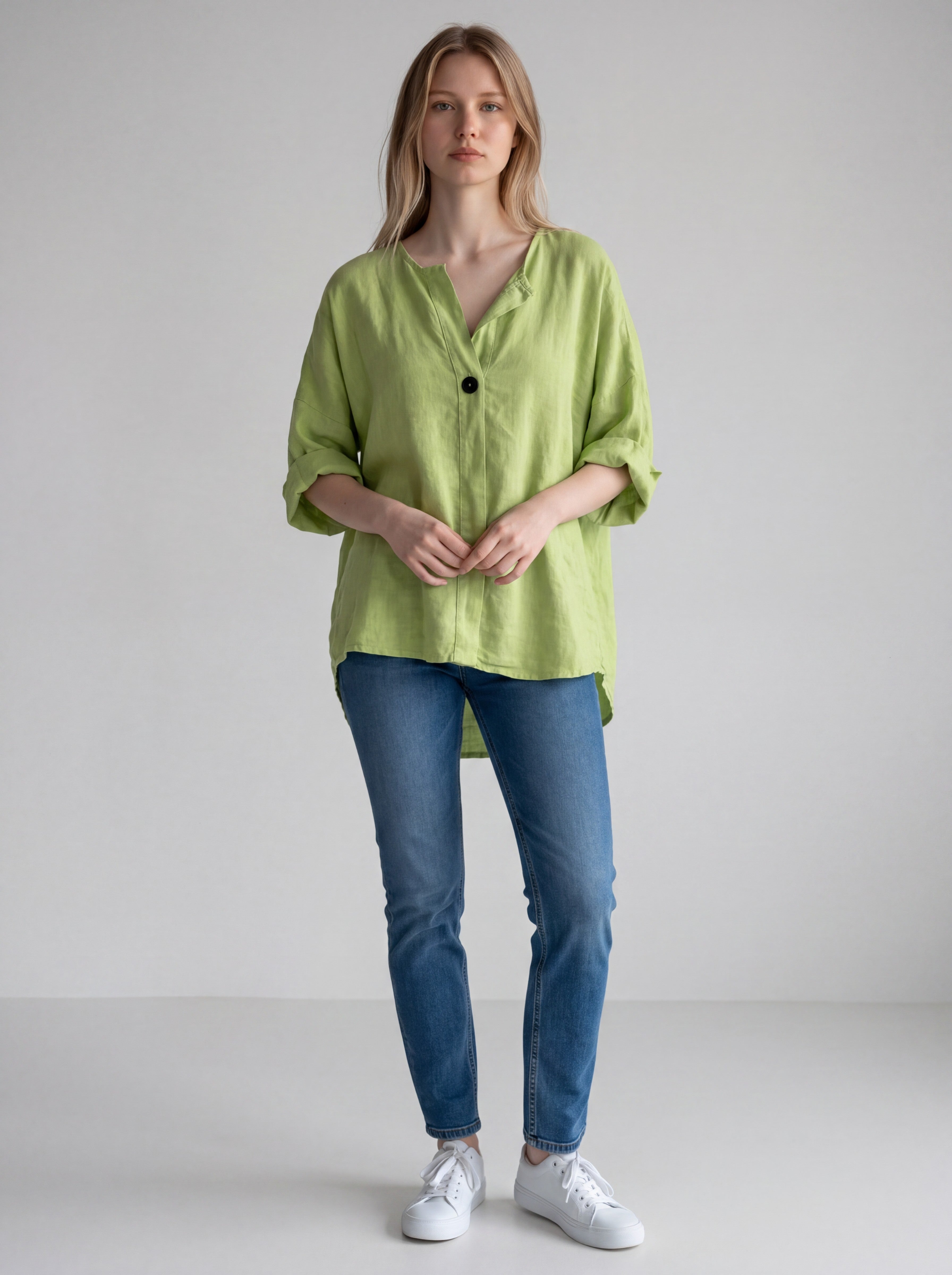 Camicia Over in 100% Puro Lino con Maxi Bottone