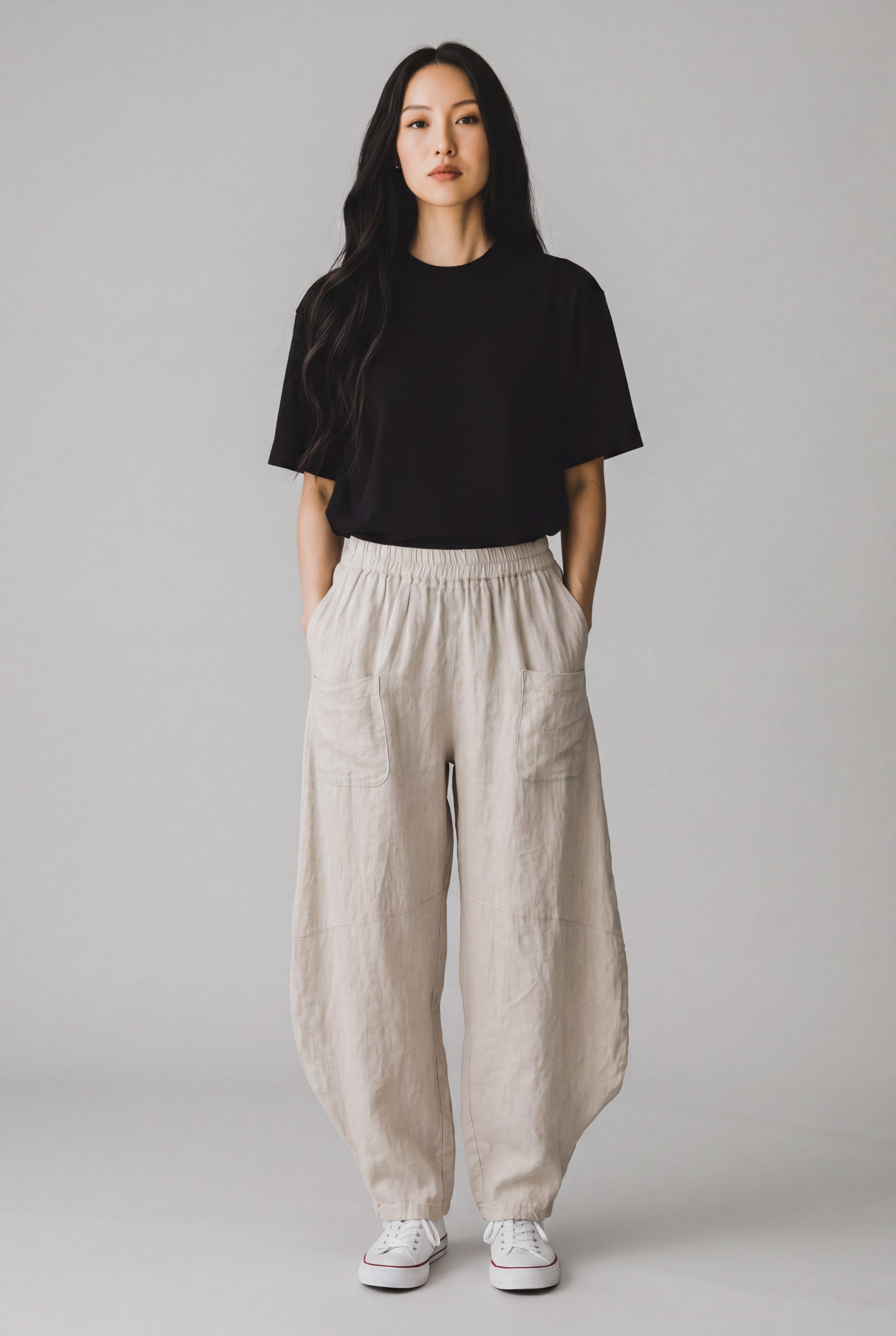 Pantalone Morbido a Palloncino in 100% Puro Lino con Tasche