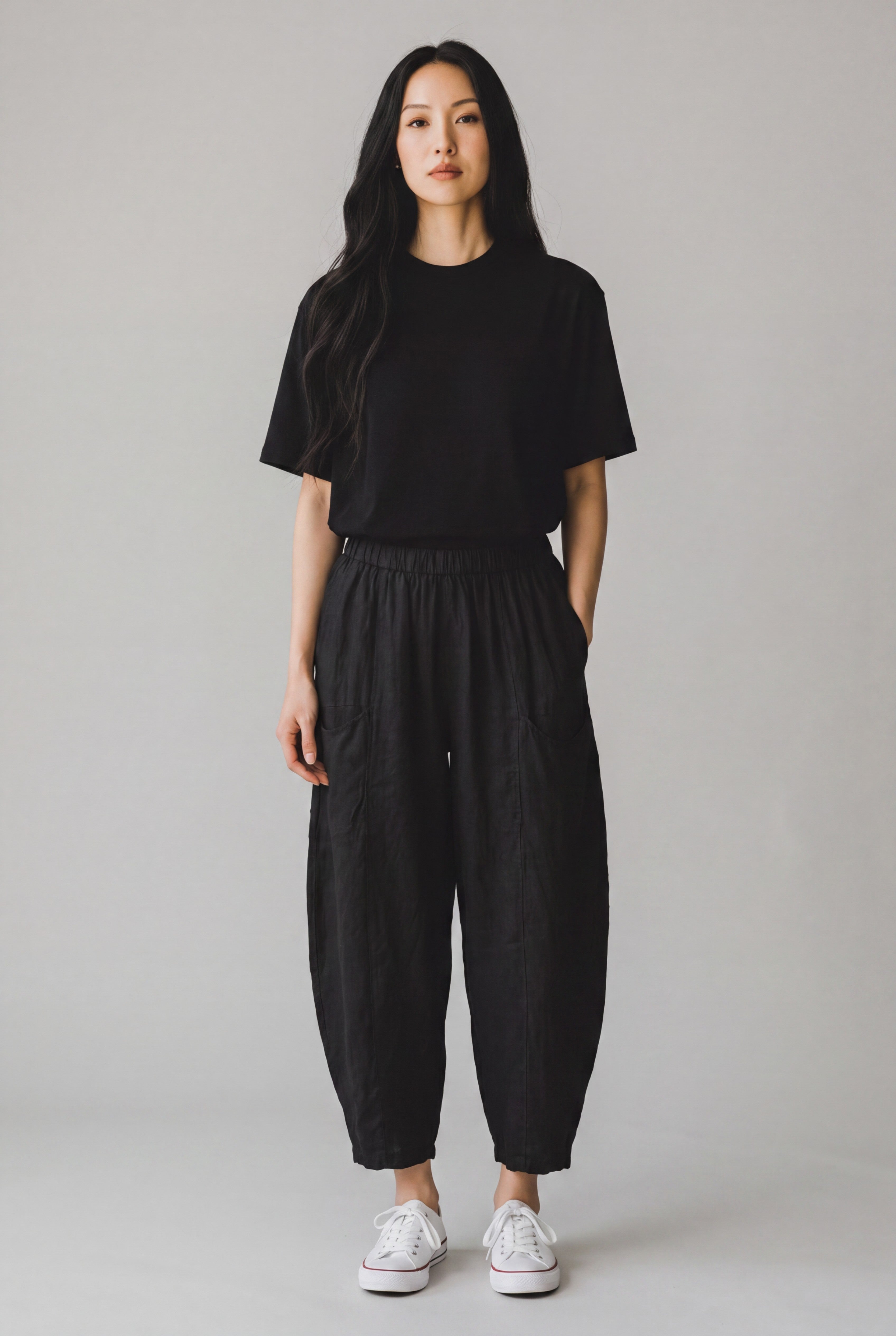 Pantalone Morbido a Palloncino in 100% Puro Lino con Tasche
