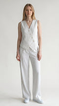 Completo Gessato con Gilet Asimmetrico e Pantalone a Gamba Larga