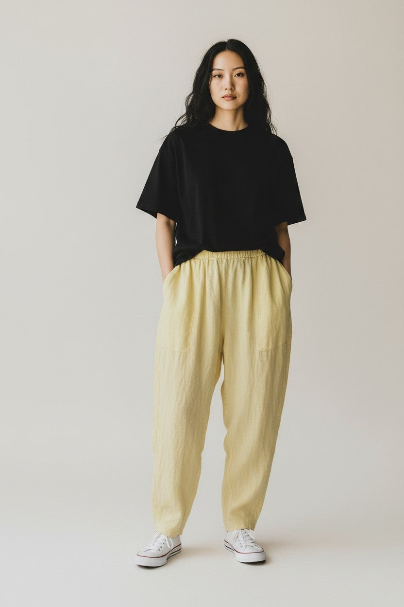 Pantalone Morbido a Palloncino in 100% Puro Lino con Tasche