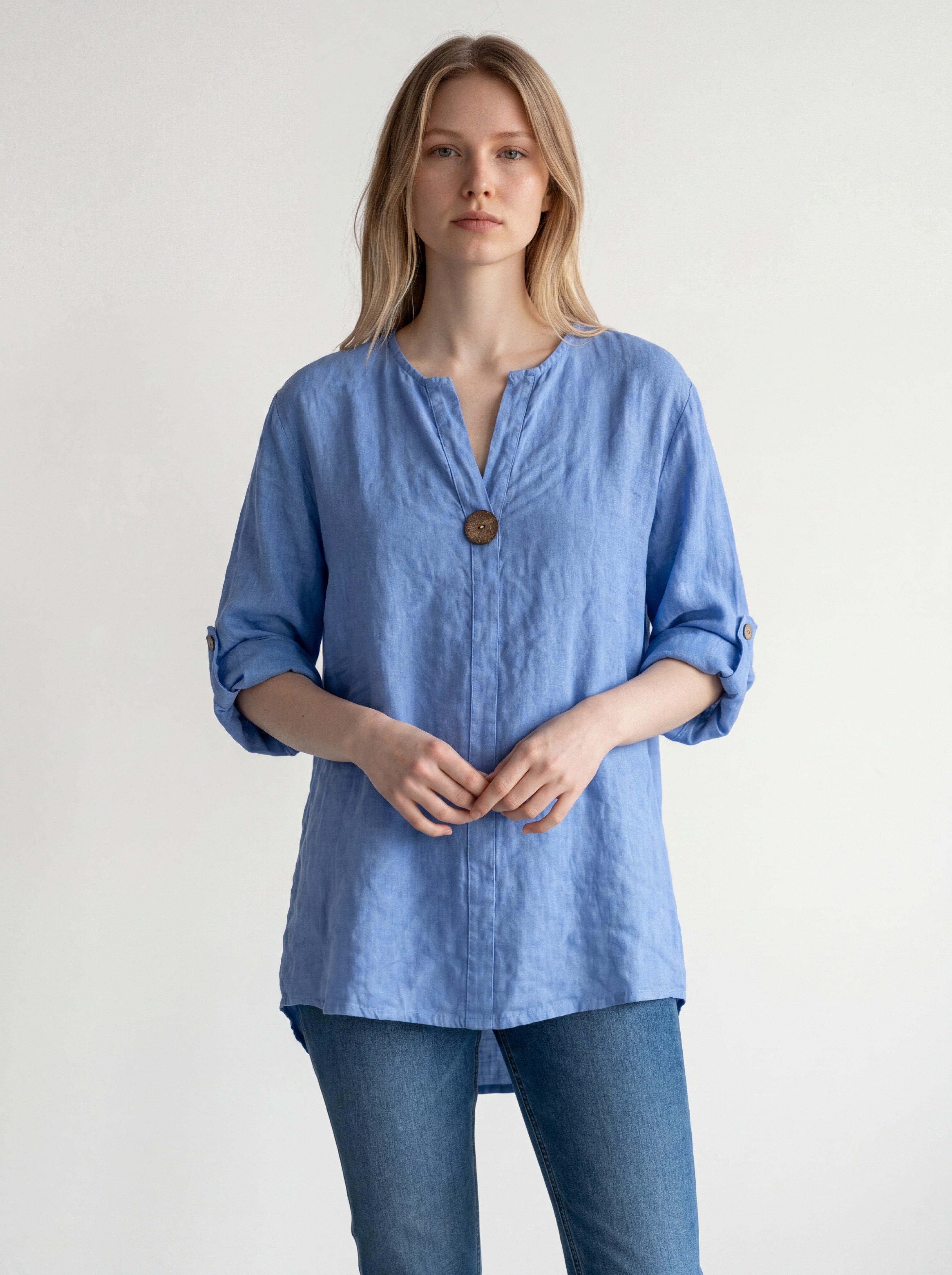 Camicia Over in 100% Puro Lino con Maxi Bottone