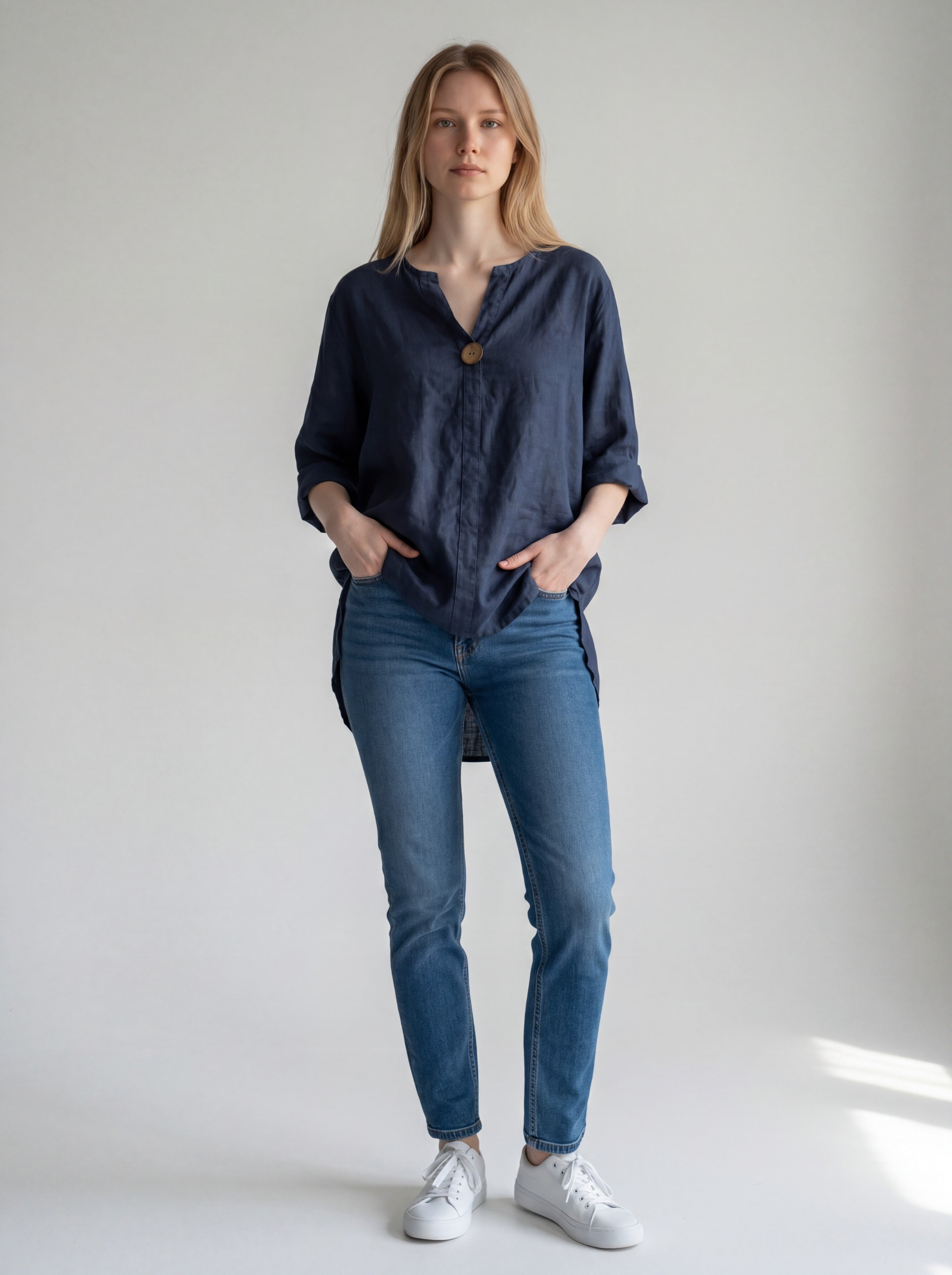 Camicia Over in 100% Puro Lino con Maxi Bottone