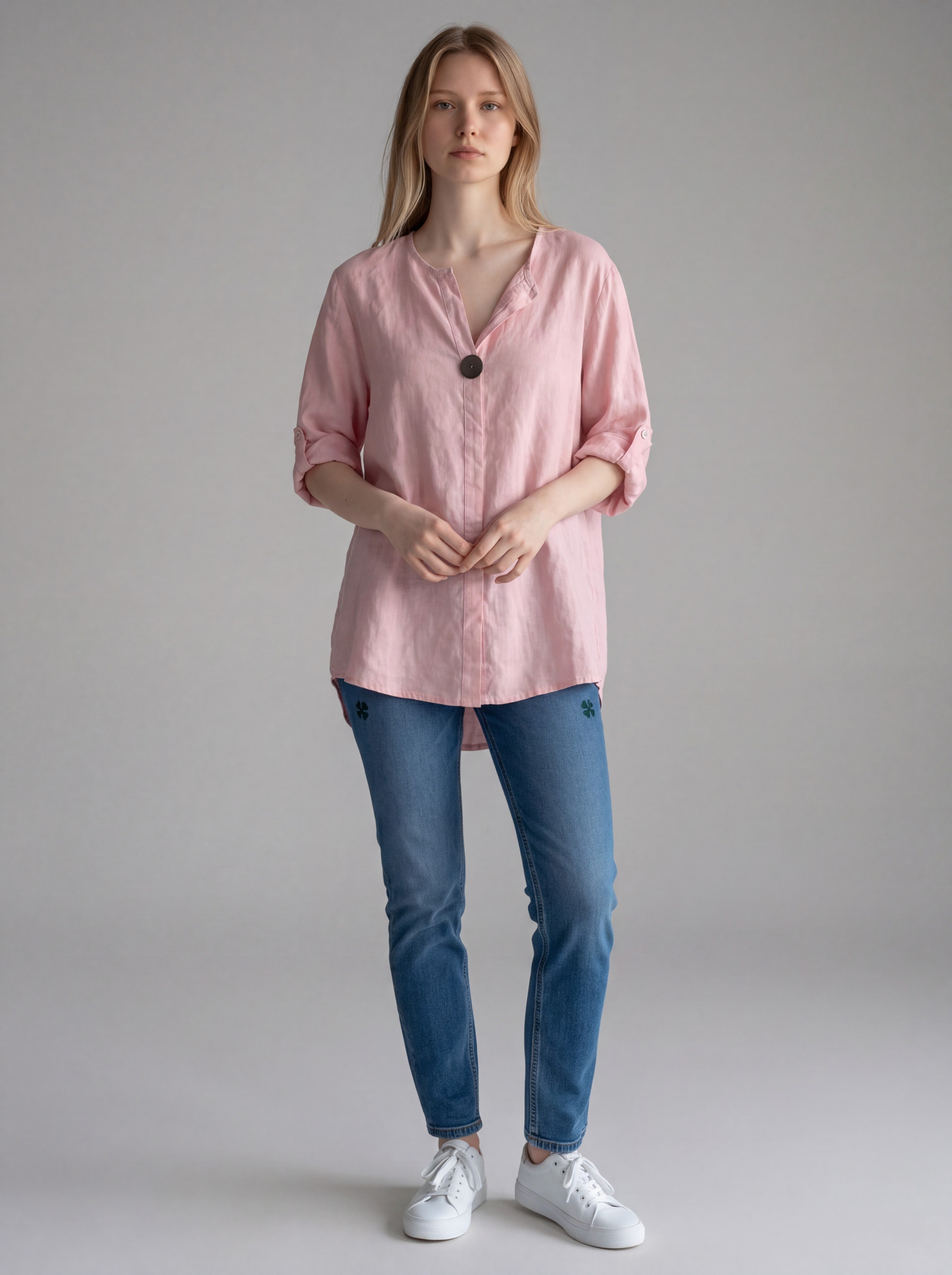 Camicia Over in 100% Puro Lino con Maxi Bottone